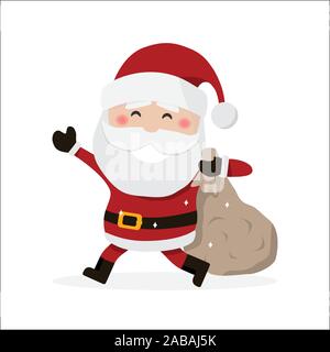 Isolierte Santa Claus Holding einen Beutel. Weihnachten Vector Illustration Stock Vektor