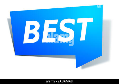 Ein blaues Etikett vor weissem Hintergrund mit der Aufschrift: "BESTE" Stockfoto