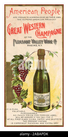 Jahrgang 1900 Great Western Champagner frühe Farbe Presse Werbung Werbung Amerikanische 'Champagne' vom angenehmen Valley Wine Co. Von Rheims New York USA Amerika Wein Sekt Produktion c 1912 Stockfoto