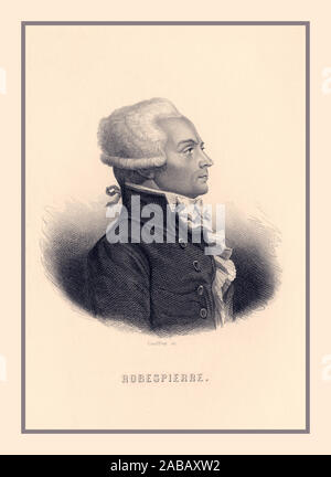 François Maximilien Marie Isidore de Robespierre 1700 (1758-1794), Politiker während der Französischen Revolution. Portrait Kupferstich von Geoffroy sc. Sein Eifer für die sozialen Reformen und die Angriffe auf die Exzesse der Extremisten machte ihn Feinde auf beiden Rechts und Links. Im Jahre 1794 wurde er gestürzt und hingerichtet. Frankreich Stockfoto