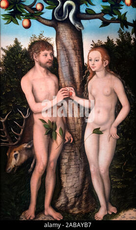 Adam und Eva von Lucas Cranach dem Älteren (1472-1553), Öl auf Leinwand (übertragen), 1528 Stockfoto