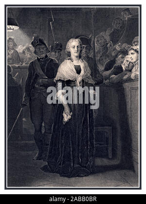 Vintage Gravur von Marie Antoinette verlassen die revolutionäre Tribunal 1862 Übersicht Marie Antoinette zurück ins Gefängnis, nachdem ihr Versuch während der Französischen Revolution geführt wird. Stockfoto