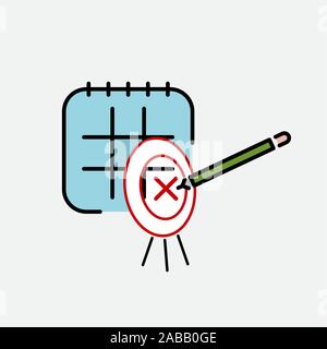 Kalender, Bleistift, Kennzeichnung, Tag und Ziel Farbe Symbol Vektor. Zeichen, Symbol Stock Vektor