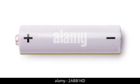 Seitenansicht des leeren Akkus isoliert auf weißem Stockfoto