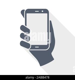 Smartphone in der Hand flach Vektorsymbol, Mobiltelefon Konzept Abbildung Stock Vektor