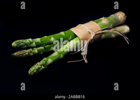 Spargel, oder den Garten Spargel, Sperber Gras auf schwarzem Hintergrund Stockfoto