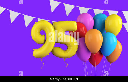 Happy 95th birthday Bunte party Ballons und Bunting. 3D-Rendering Stockfoto