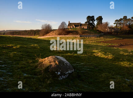 Linton Kirk bei Sonnenuntergang, in der Nähe von morebattle und Kelso, Scottish Borders, Großbritannien Stockfoto