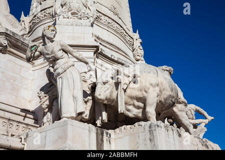 Detail der Denkmal für den Marquis von Pombal zu einem wichtigen Kreisverkehr in der Stadt Lissabon in Portugal Stockfoto