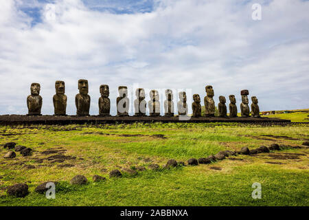 Ahu Tongariki, Rapa Nui, Osterinsel, Chile. Stockfoto