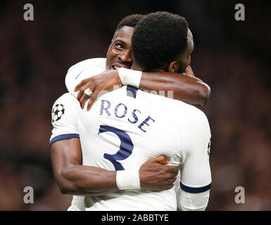 (191127) -- London, November 27, 2019 (Xinhua) - Tottenham Hotspur ist Serge Aurier (L) feiert Zählen mit Danny Rose während der UEFA Champions League Gruppe B Übereinstimmung zwischen den Tottenham Hotspur und Olympiakos an der Tottenham Hotspur Stadion in London, Britain on November 26, 2019. für die redaktionelle Verwendung. Nicht FÜR DEN VERKAUF FÜR MARKETING ODER WERBEKAMPAGNEN. Keine VERWENDUNG MIT NICHT AUTORISIERTEN Audio-, Video-, Daten-, SPIELPLÄNE, Verein/LIGA LOGOS ODER "LIVE" Dienstleistungen. IN-MATCH VERWENDUNG BESCHRÄNKT AUF 45 Bilder, kein Video EMULATION ONLINE. Keine VERWENDUNG IN Wetten, Spiele oder einzelne Verein/Liga/PLAYER PUBLIKATIONEN. (Foto von Matthew Im Stockfoto