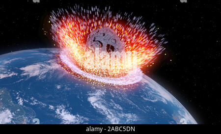 3D-Darstellung eines Asteroideneinschläge Erde Stockfoto