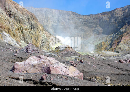 Whakaari (White Island), die meisten aktiven Vulkan Neuseelands Stockfoto