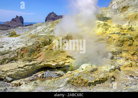 Whakaari (White Island), die meisten aktiven Vulkan Neuseelands Stockfoto