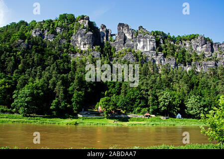 Die Bastei, Elbsandsteingebirge, Saechsischen Schweiz, Sachsen, Stockfoto