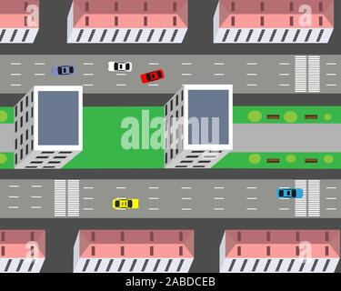 Stadt Landschaft. Blick von oben auf den zentralen Teil der Stadt. Vector Illustration. Stock Vektor