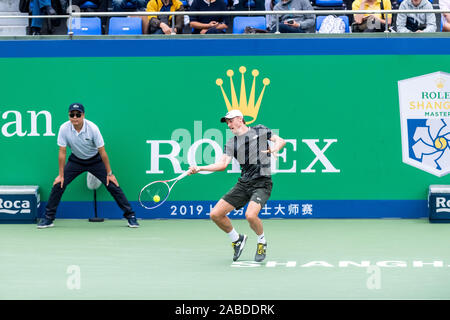 Australischer Tennisspieler John millman konkurriert gegen russische Tennisprofi Andrej Rublev während der zweiten Runde der 2019 R Stockfoto