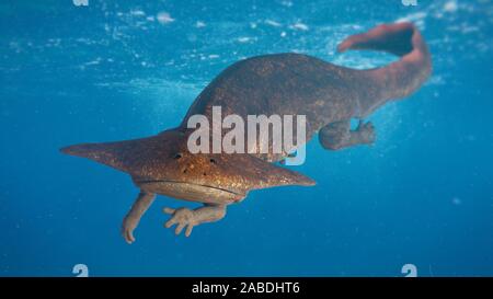 Diplocaulus, erloschenen Amphibien aus dem späten Karbon, Perm Stockfoto