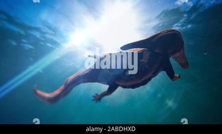 Diplocaulus, erloschenen Amphibien aus dem späten Karbon, Perm Stockfoto