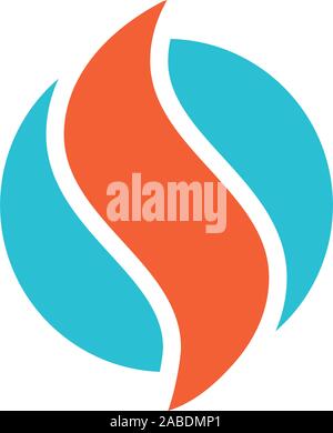 Flamme Wasser logo template Konzeption Illustration. Zwei farbige abstrakte Element der Gestaltung. Vektor Illustration isoliert Stock Vektor