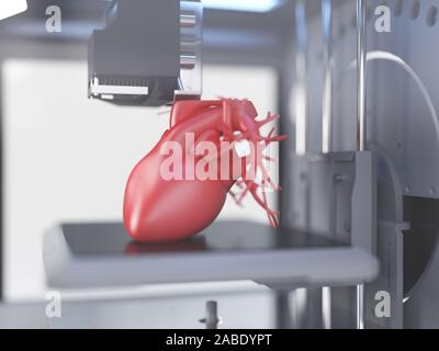 3D-gerenderte Medizinisch genaue Abbildung: Ein 3D-Drucker drucken ein Herz Stockfoto