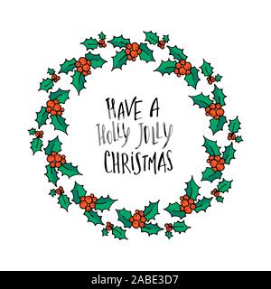 Weihnachten Kranz. Doodle Holly Zweig mit roten Beeren. Winterurlaub Symbol, traditionellen Dekoration. Design für Poster, Banner oder Einladungskarten. Vector Illustration Stock Vektor