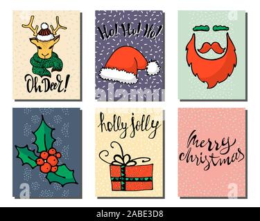 Doodle Weihnachtskarten eingestellt. Süße Hand gezeichnet winter Gestaltungselemente für Poster, Banner oder Einladung. Neues Jahr Symbole. Vector Illustration Stock Vektor