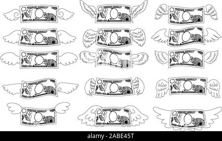 Dies ist eine Abbildung der gefiederten Rückseite von verformten Japanische 10000 Yen Hinweis Stock Vektor