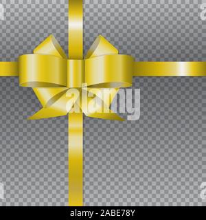 Vektor gold Kunststoff Schleife auf chekered Hintergrund isoliert. Konzept für die Dekoration Geschenke, Schachteln für Urlaub, frohe Weihnachten. Realistische illustrati Stock Vektor