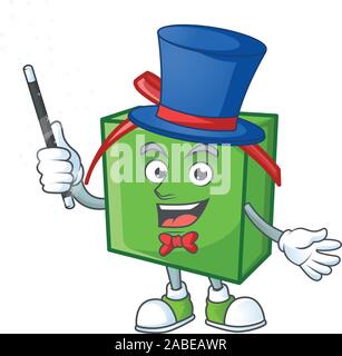 Cartoon Charakter der grüne Geschenkbox Magier Stil Stock Vektor