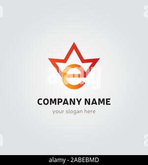 Single Logo Design - E Brief mit Krone - Rot und Orange Farben Stock Vektor