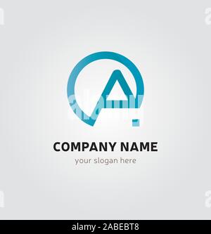 Single Logo Design - ein Briefsymbol im Kreis und Punkt - Blau Stock Vektor