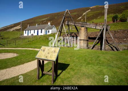 Wanlockhead Beam Engine zum Abpumpen von Wasser aus der Straitsteps Mine, Dem einzigen noch verbliebenen, wasserbetriebenen Strahlmotor in Großbritannien Stockfoto