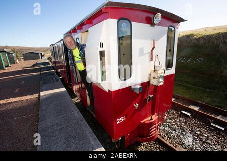 Die Leadhills and Wanlockhead Railway, eine 2 ft-Schmalspurbahn in South Lanarkshire, Schottland, die zwischen Leadhills und Wanlockhead verläuft Stockfoto