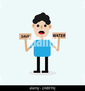 Wasser sparen CARTOON NACHRICHT DESIGN Stock Vektor