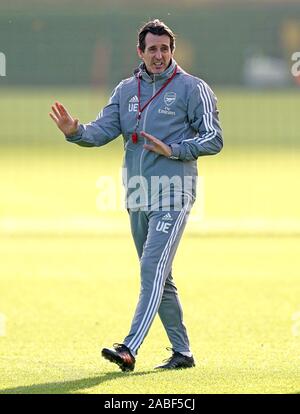 Arsenal manager Unai Emery während des Trainings in London Colney. Stockfoto