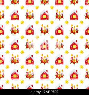 Weihnachten Kerzen und Haus nahtlose Muster Stock Vektor