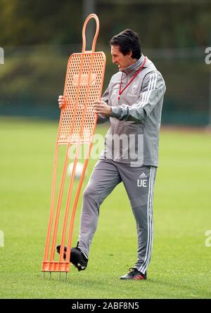 Arsenal manager Unai Emery während des Trainings in London Colney. Stockfoto