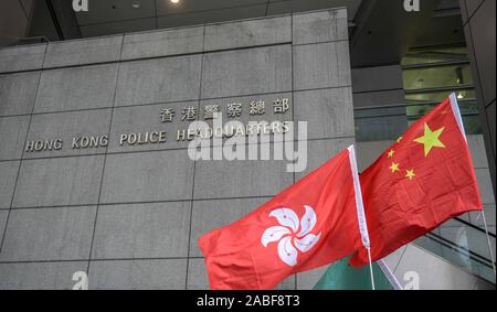 Logo der Hong Kong Polizei Hauptquartier in Hongkong, China, 29. Oktober 2019. Stockfoto