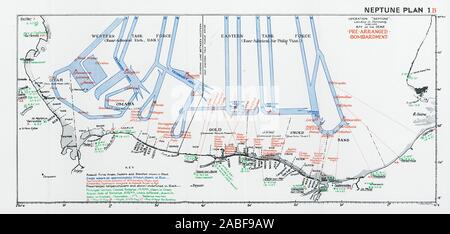 Operation Neptun. Landung in der Normandie. D-Day im Juni 1944. Bombardierung plan 1994 Karte Stockfoto