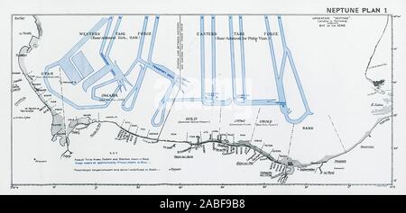 Operation Neptun. Landung in der Normandie. D-Day. Juni 1944 Bucht der Seine Karte 1994 Stockfoto