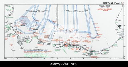 Operation Neptun. Landung in der Normandie. D-Day im Juni 1944. Angriff Anlandungen 1994 Karte Stockfoto