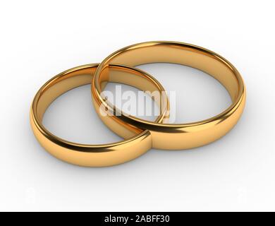Abbildung von zwei angeschlossenen gold Hochzeit Ringe. 3D-Rendering Stockfoto