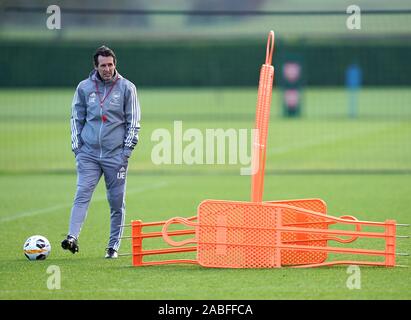 Arsenal manager Unai Emery während des Trainings in London Colney. Stockfoto