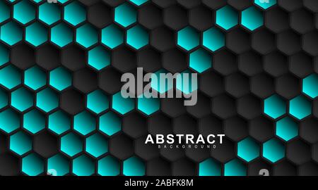 Abstract vector Hintergrund. Geometrische schwarz Sechskant. Oberfläche polygon Muster mit blauen Hexagon, Honigwabe. 3D-Design Illustration Technologie Stock Vektor