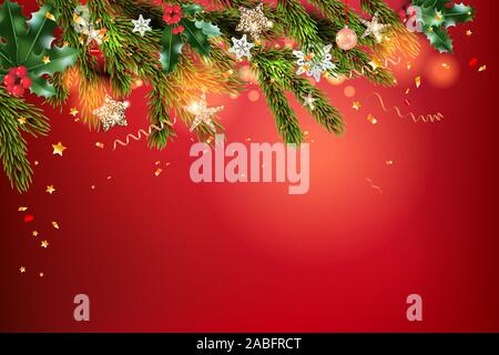 Weihnachten Kugeln, Sterne, goldenen Lametta und Konfetti Stock Vektor