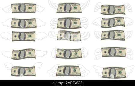Dies ist eine Abbildung der gefiederten Verformt 100 dollors Hinweis Stock Vektor