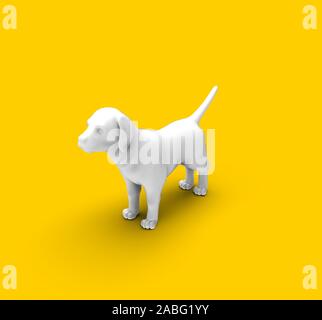 Hund isoliert auf gelben Hintergrund, 3D-Rendering Stockfoto