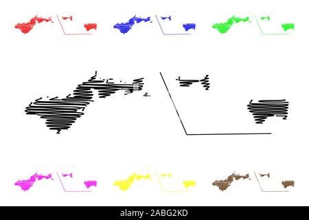 American Samoa (ohne eigene Rechtspersönlichkeit und unorganisiert USA, Vereinigte Staaten von Amerika) Karte Vektor-illustration, kritzeln Skizze Western Samoa (Tutui Stock Vektor