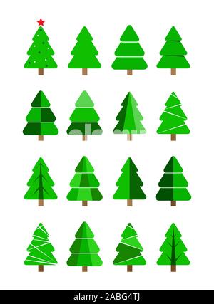 Eingestellt von Weihnachten und Neujahr Symbole. Weihnachten und neues Jahr Bäume, flache Bauform. Stock Vektor